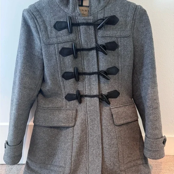 BURBERRY Blackwell Wool Toggle Duffle Coat US10 Peacoat Plaid Nova Check - Picture 1 of 11